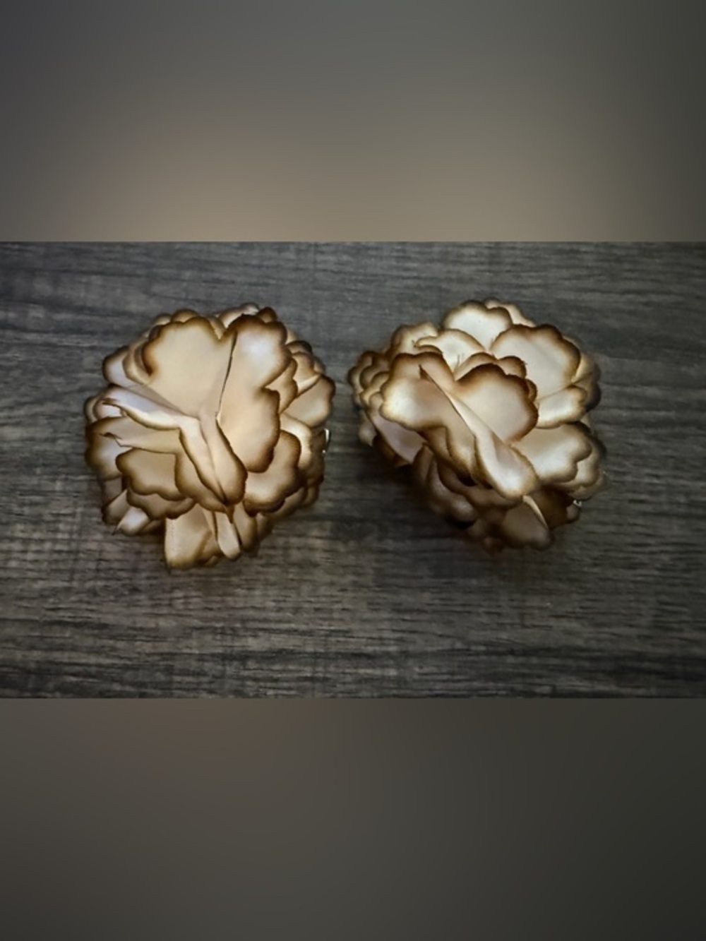 Decorative Pair of Cream and Brown Floral Accents Hair Clip
